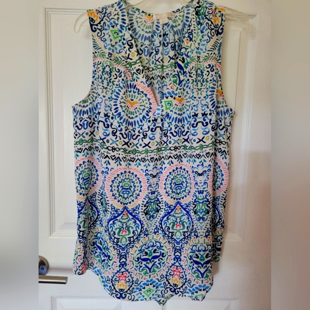 FINN & GRACE Sleeveless Top Size L Blue/Multi Color